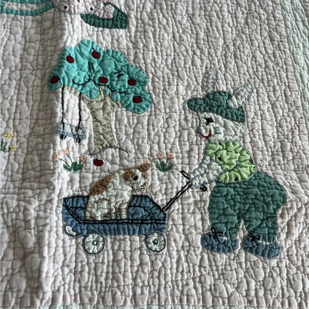 Judi Boisson Bunny Rabbit Floral Embroidery Baby Quilt American Country Vintage